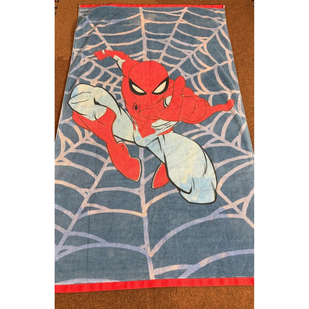 Marvel Spider-Man Beach Towel Blue Red Web Graphic Cotton Bath Towel Kids